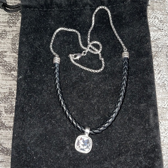 zoppini necklace silver, black cord & Rhinestone - Picture 1 of 8